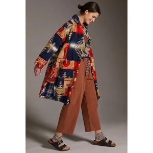 Pilcro Leopard Sherpa Duster Jacket southwestern Aztec print Anthropologie